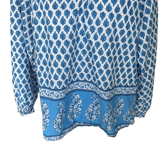 J. Crew Blue & White Block Floral Paisley Print Boho Popover Top - M - Picture 8 of 16